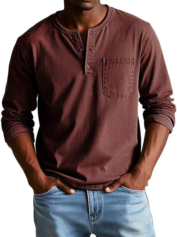 Henley-Shirt Herren langarm – lässiges Baumwollshirt mit Knopfleiste