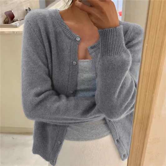 Damen Strickjacke mit Rundhals langärmliger Cardigan