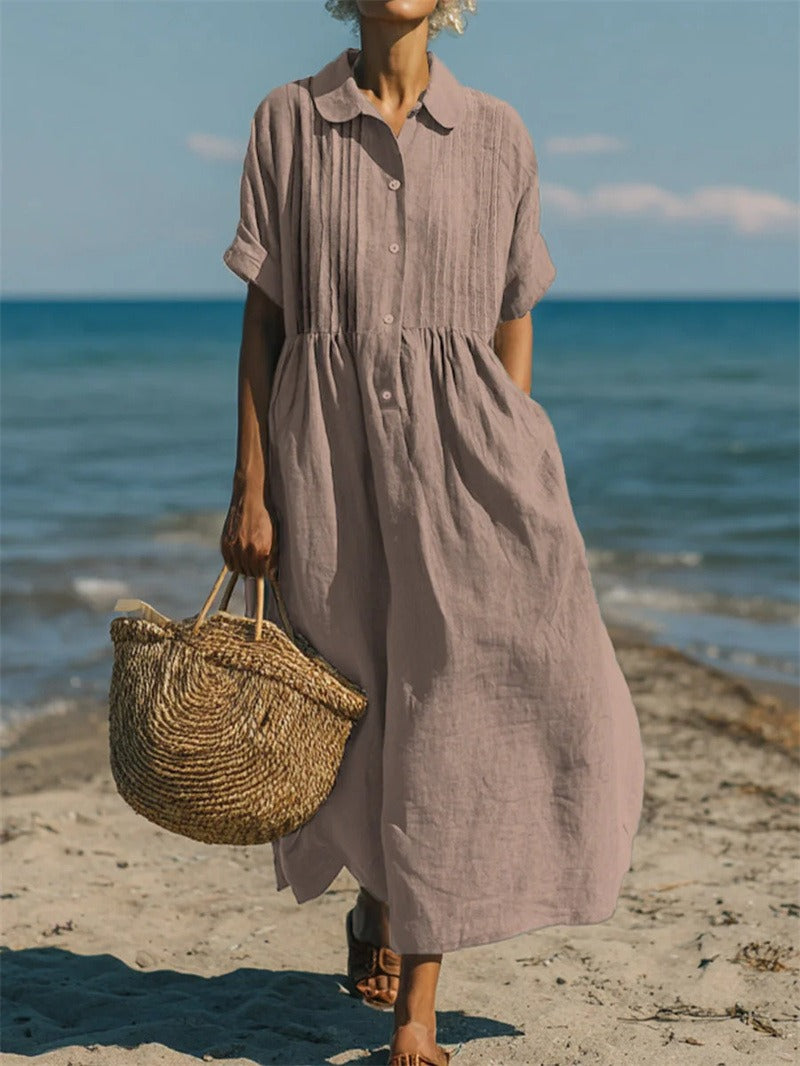Hemdblusenkleid Damen aus Baumwolle – Midikleid mit Knopfleiste, Detailansicht