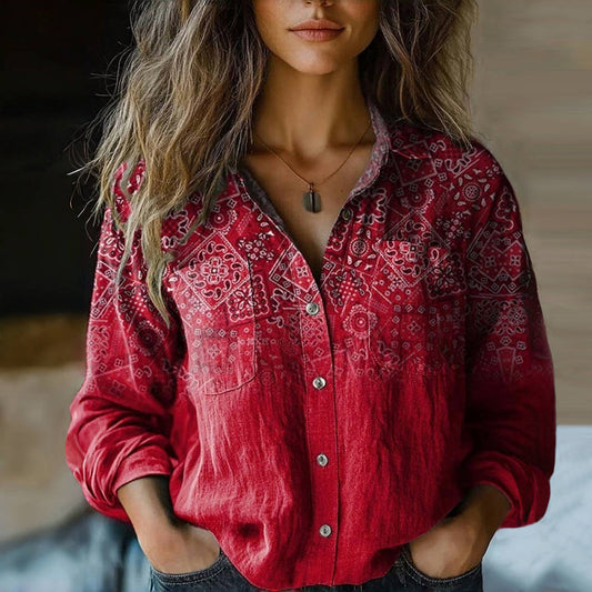 Bluse Damen im Boho-Stil mit Knopfleiste