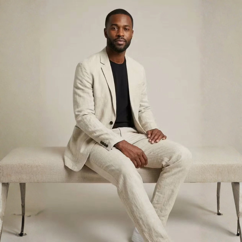 Herren Leinen-Set – Blazer und weite Hose im modernen Stil