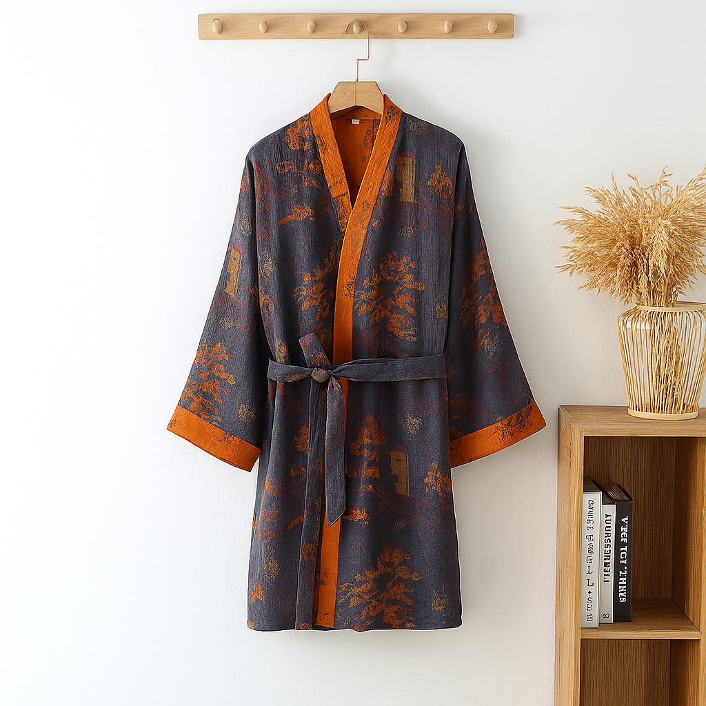 Herren Kimono-Bademantel aus Baumwolle Morgenmantel
