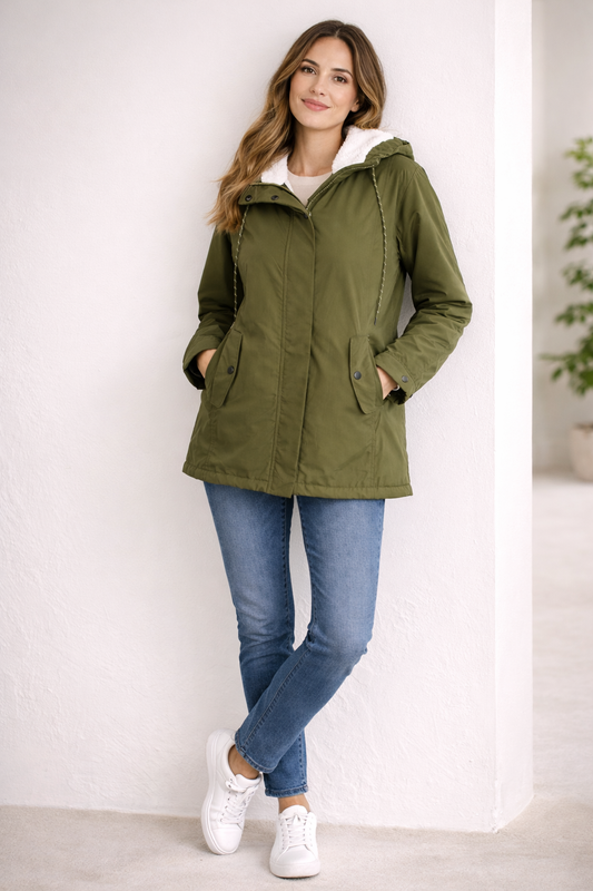 Lange Winterjacke Damen aus Polyester mit Kapuze