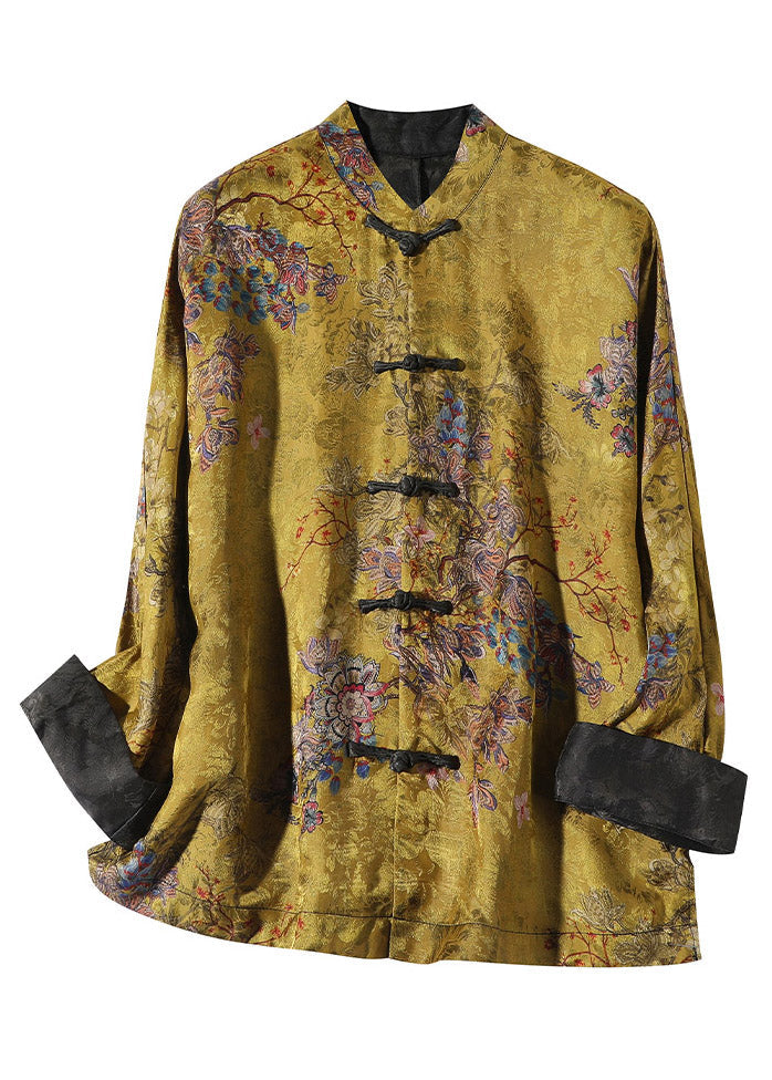 Mantel Damen mit Stehkragen – bedruckter langärmliger Mantel im China-Stil