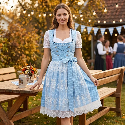 Dirndl Damen traditionell – Trachtenkleid in Himmelblau