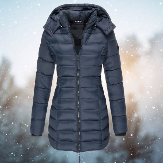 Damen Steppjacke lang mit Kapuze warme Winterjacke