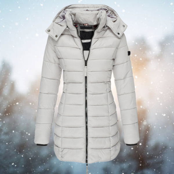 Damen Steppjacke lang mit Kapuze – warme Winterjacke