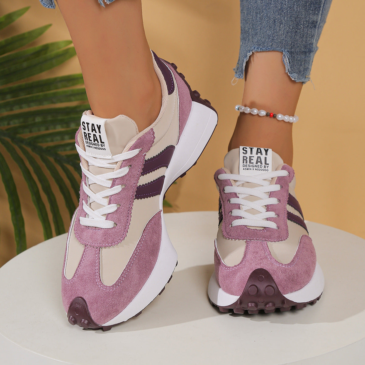Plateau-Sneaker Damen im Retro-Stil aus Textil – Schnür-Sneaker mit Chunky-Sohle