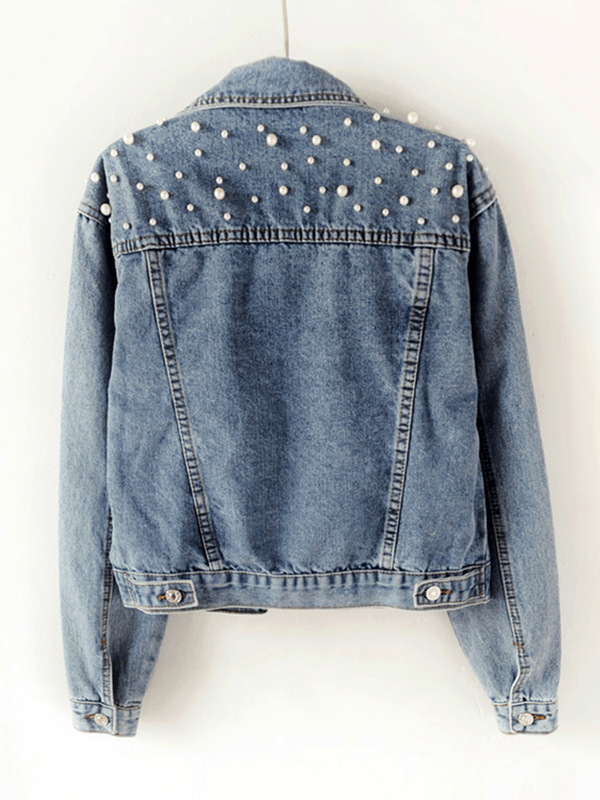 Oversized Jeansjacke Damen mit Strass-Besatz