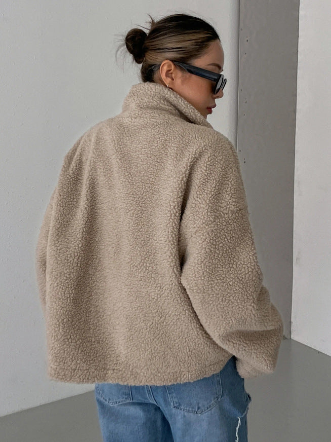 Fleecejacke Damen aus Wollmischung – kuschelige Jacke mit Stehkragen und Reißverschluss