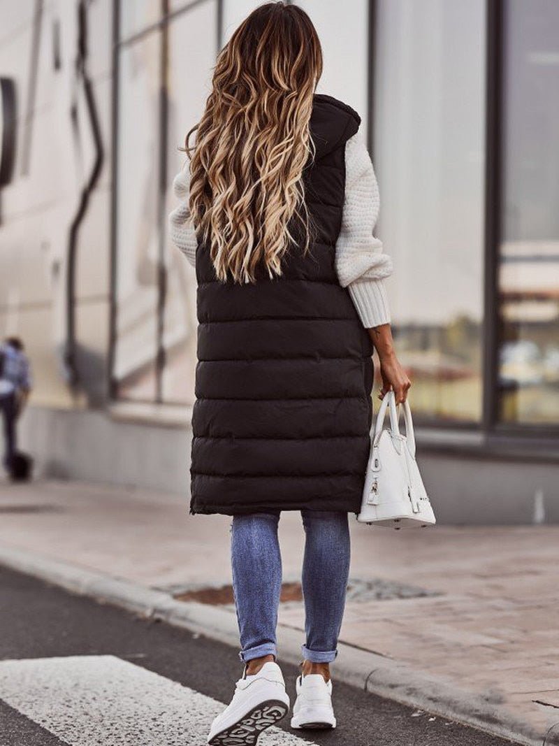 Steppweste Damen knielang – ärmellose Weste mit Reißverschluss für Herbst und Winter