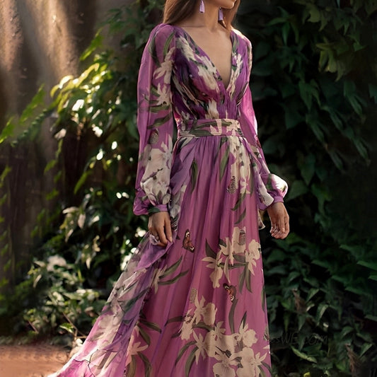 Florales Sommerkleid Damen mit V-Ausschnitt