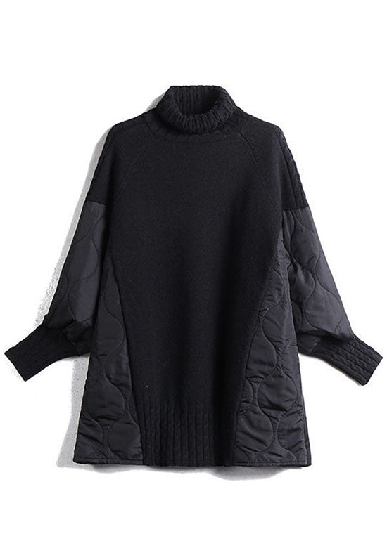 Rollkragenpullover Damen – lockerer Strickpullover im Patchwork-Design