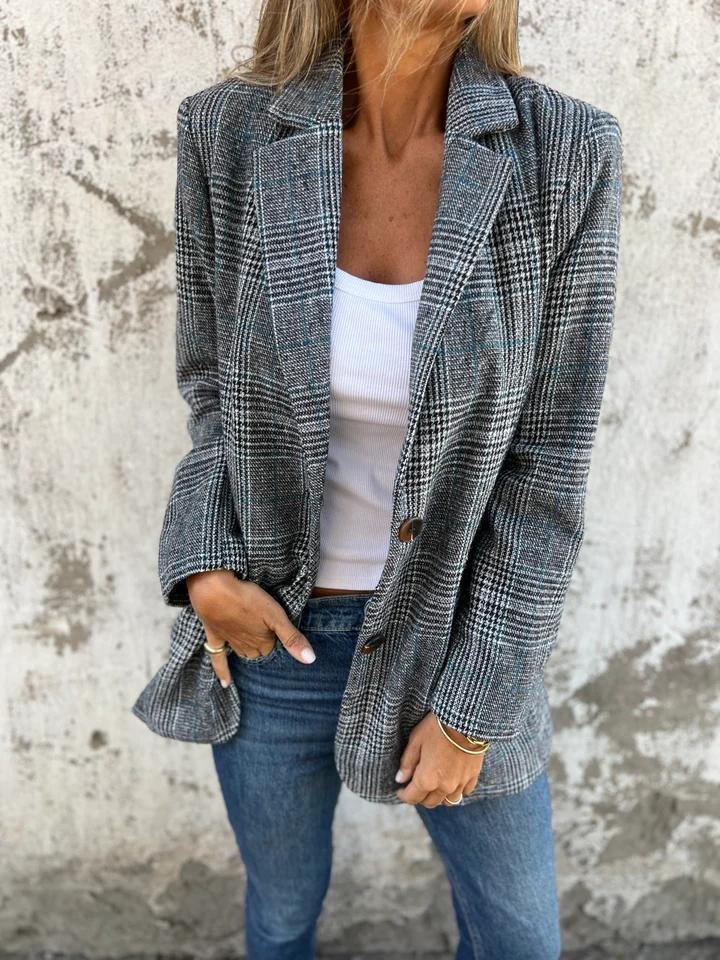 Karierter Blazer Damen aus Wollmischung – eleganter Blazer für Herbst und Winter