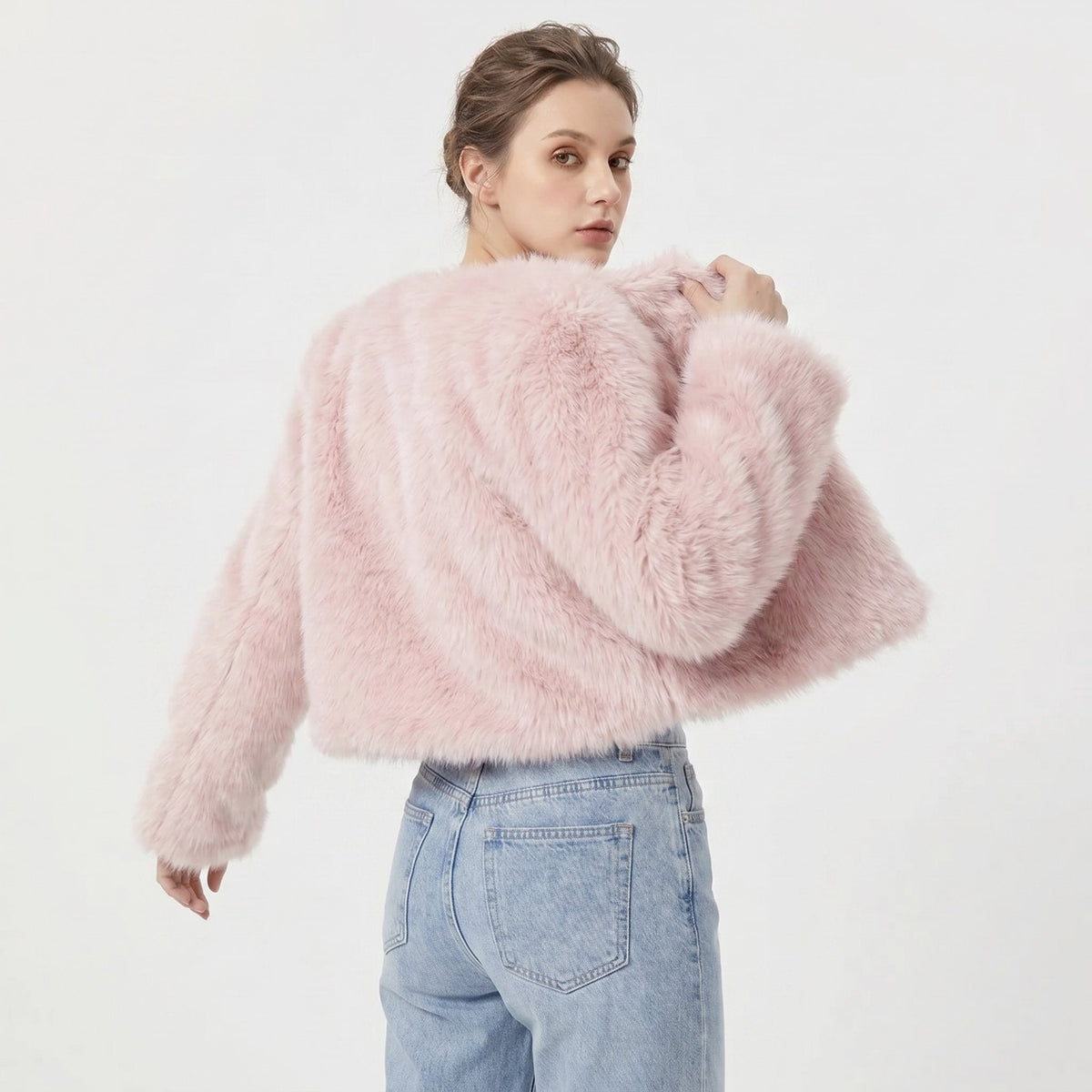 Damen Kunstpelz-Cardigan kurz – flauschige Jacke