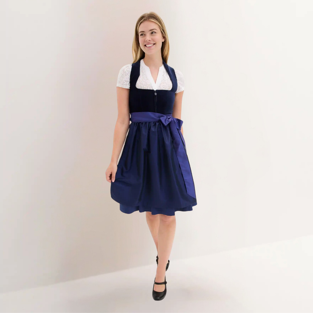 Dirndl Damen mit Samt-Mieder und Satin-Schürze – Trachtenkleid
