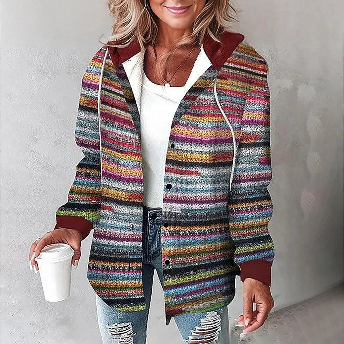 Damen Hemdjacke kariert mit Kapuze – Overshirt Freizeitjacke