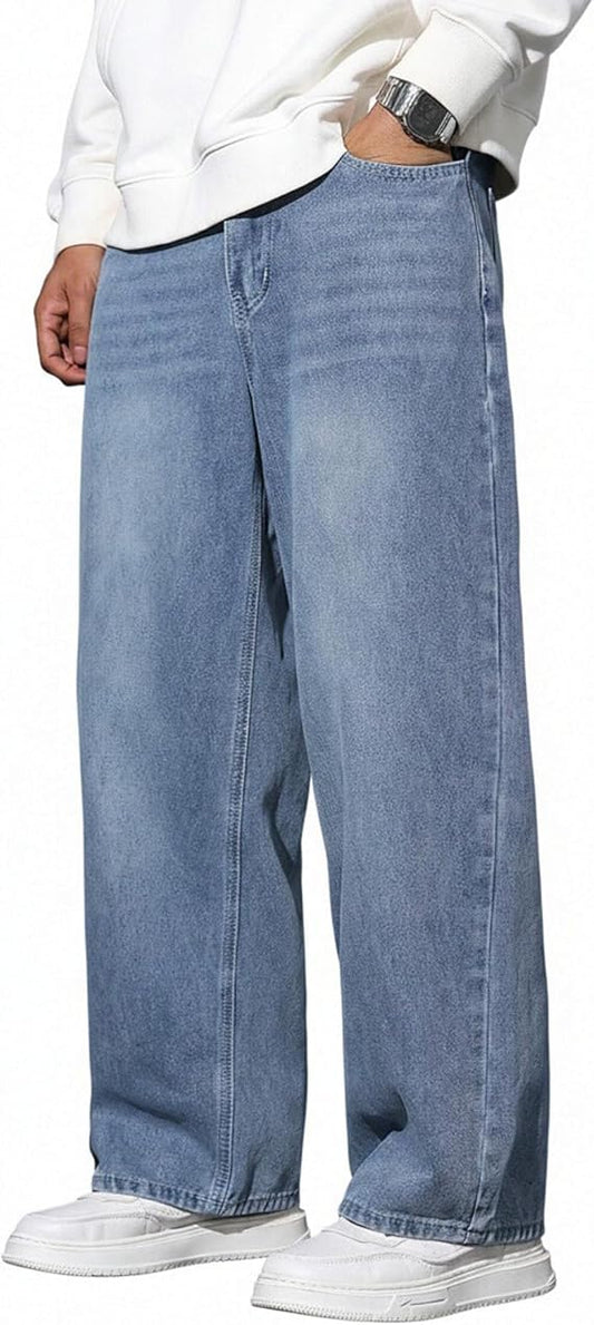 Lässige hellblaue Herren-Jeans mit weitem Bein und moderner Vintage-Waschung