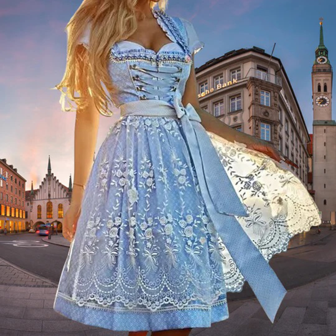 Dirndl Damen modern mit Spitze – bequemes Trachtenkleid in Blau
