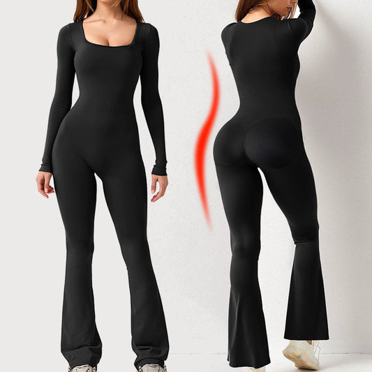 Langarm-Jumpsuit Damen mit eckigem Ausschnitt