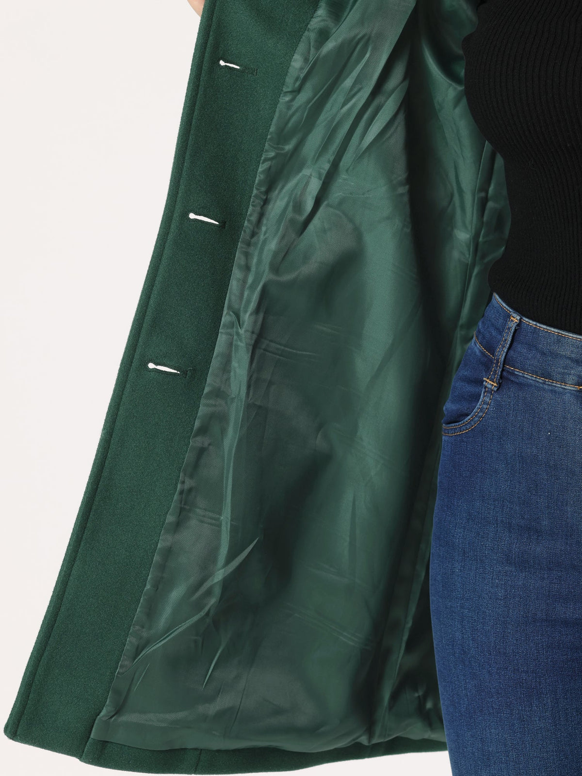 Einreihiger Winter-Trenchcoat Damen aus Wolle – Detailansicht