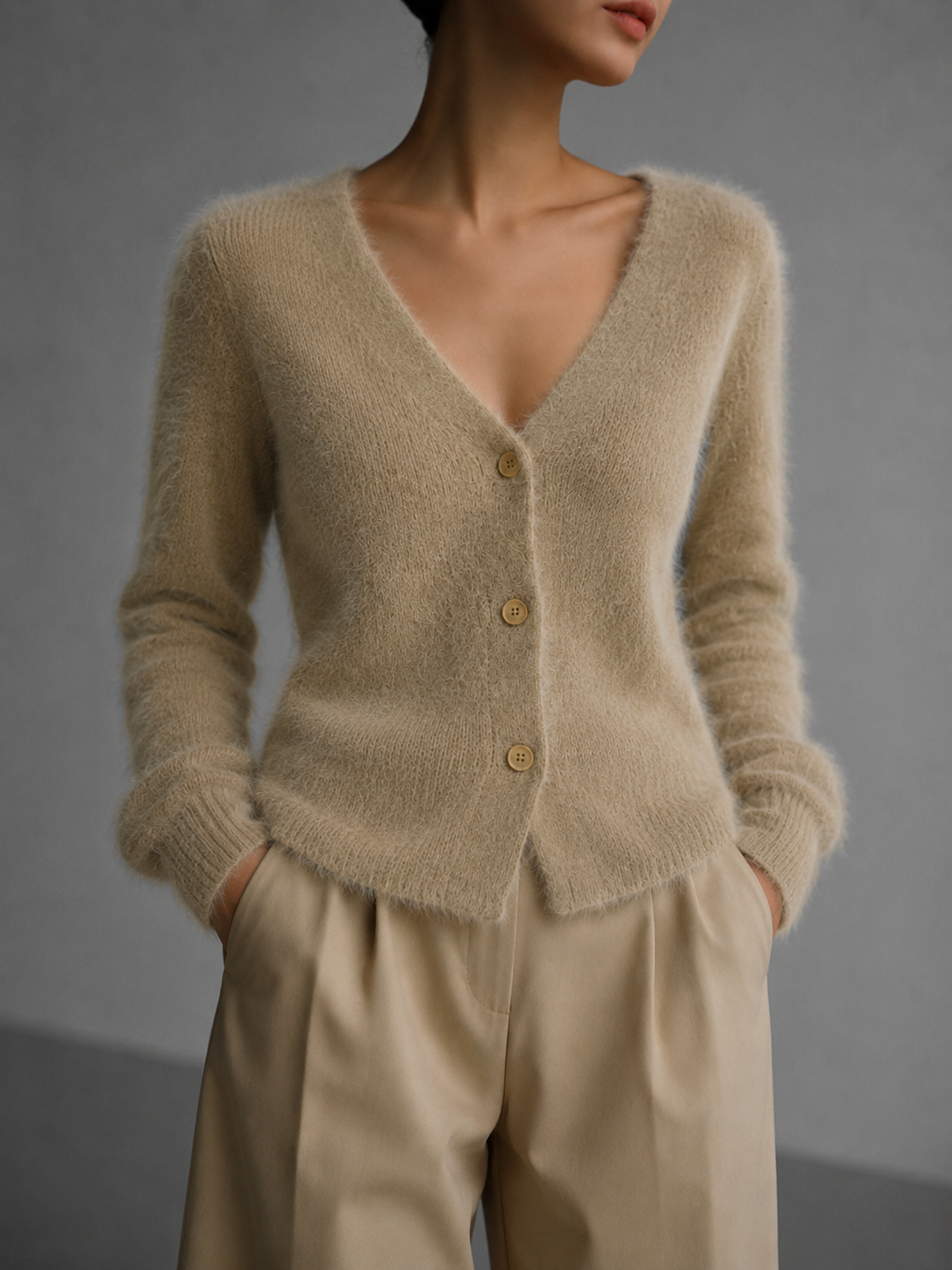 Damen Cardigan zum Knöpfen – Oversized Strickjacke