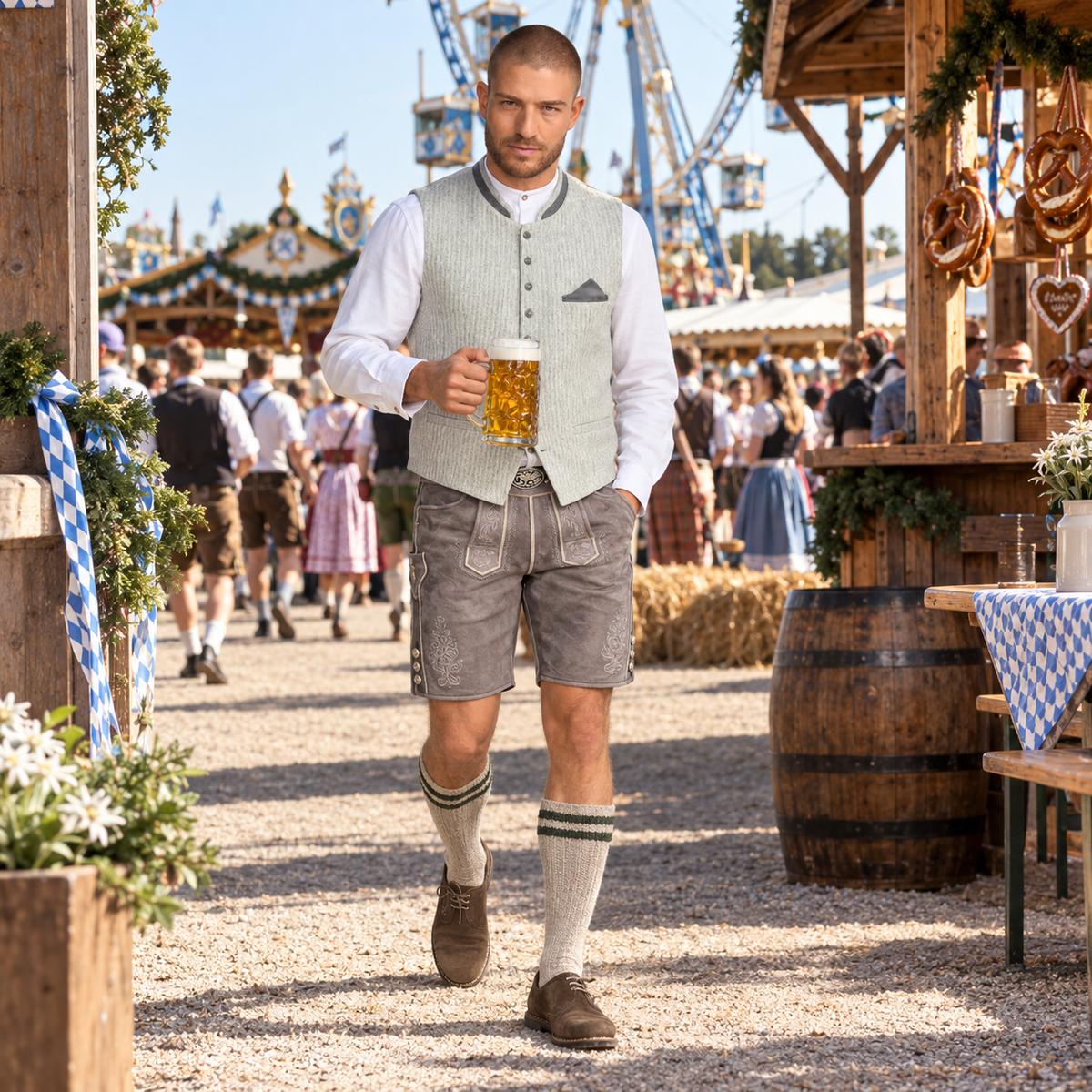 Herren Trachtenweste traditionell in Grau – Weste für Oktoberfest