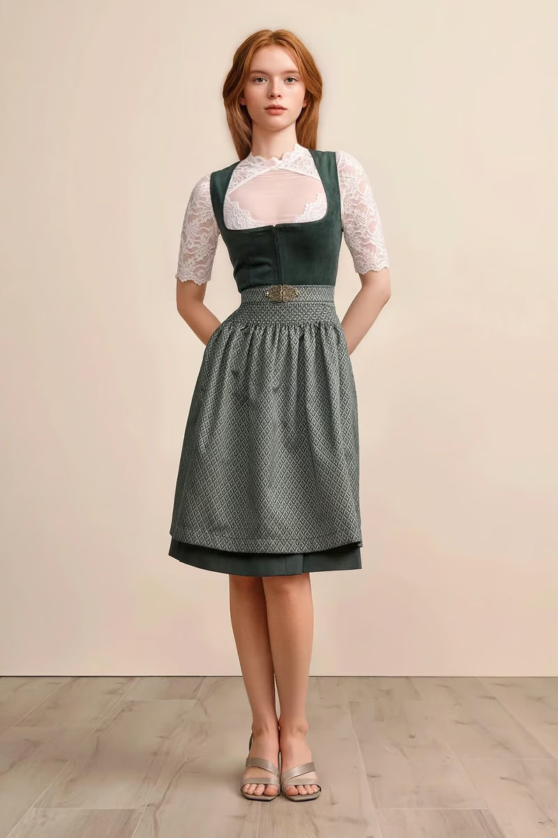 Dirndl Damen midi in Dunkelgrün – Trachtenkleid (60 cm)