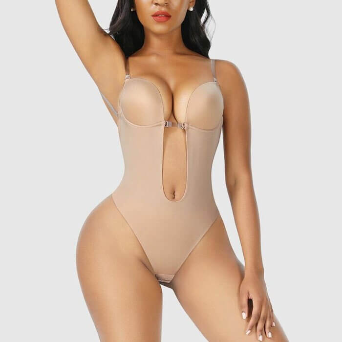 Rückenfreier Body Damen aus Polyester – formender Bodysuit, Detailansicht