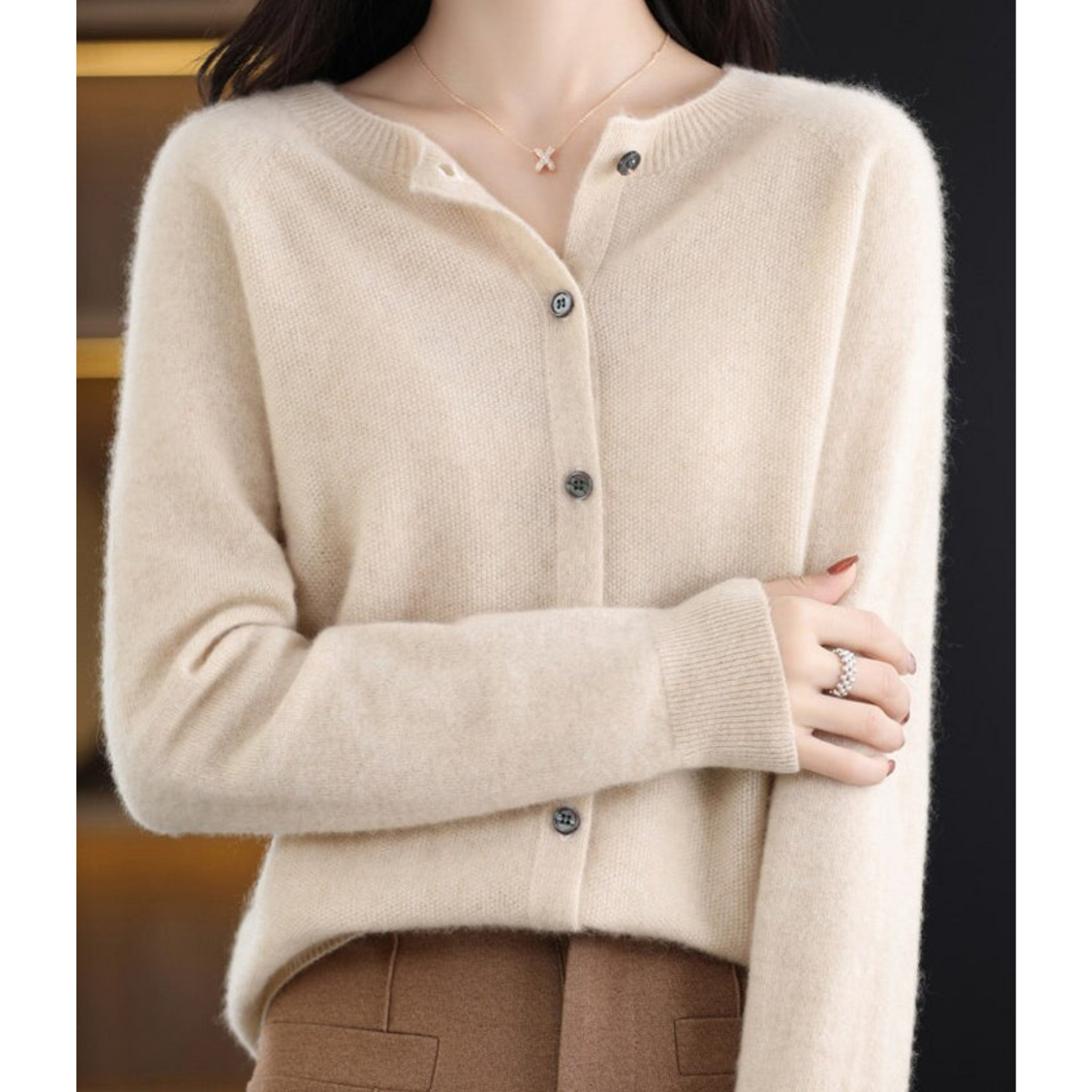 Kaschmir-Strickjacke Damen – Cardigan, Detailansicht