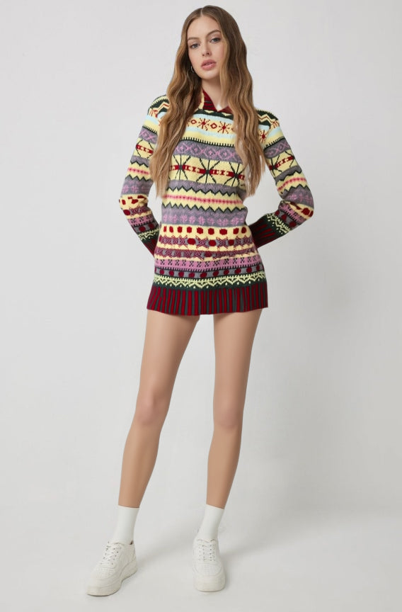 Damen Norwegerpullover warm Strickpullover mit Norwegermuster