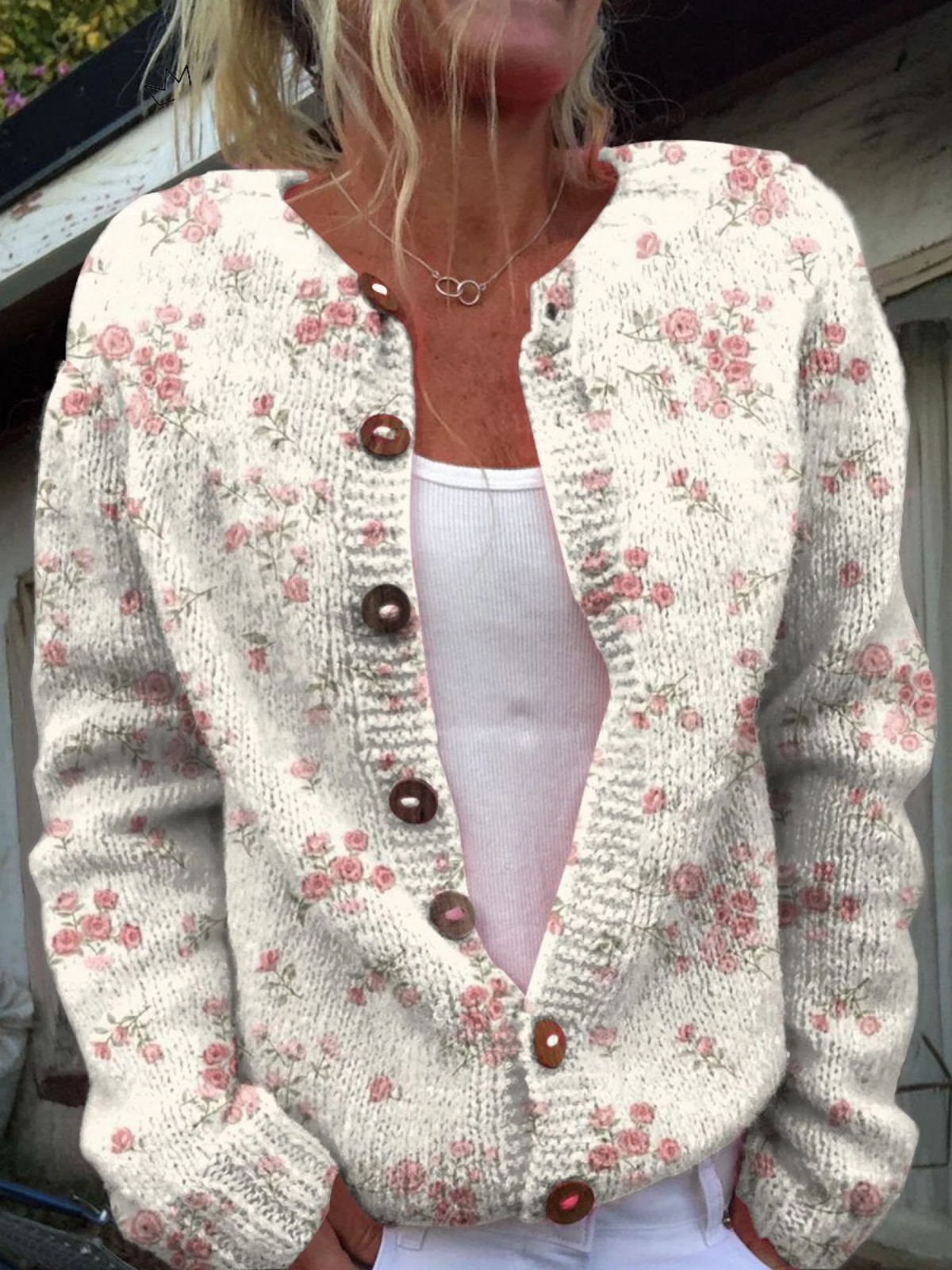 Cardigan Damen mit Blumenmuster Strickjacke
