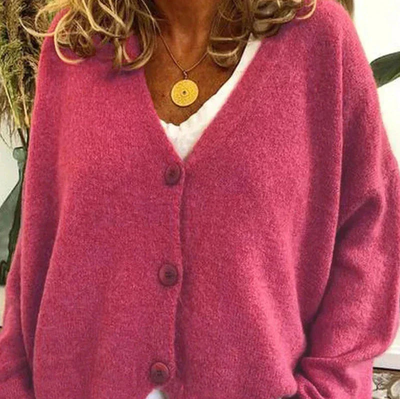 Damen Strickjacke mit V-Ausschnitt und Knöpfen – Cardigan