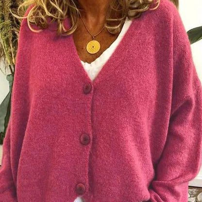 Damen Strickjacke mit V-Ausschnitt und Knöpfen – Cardigan