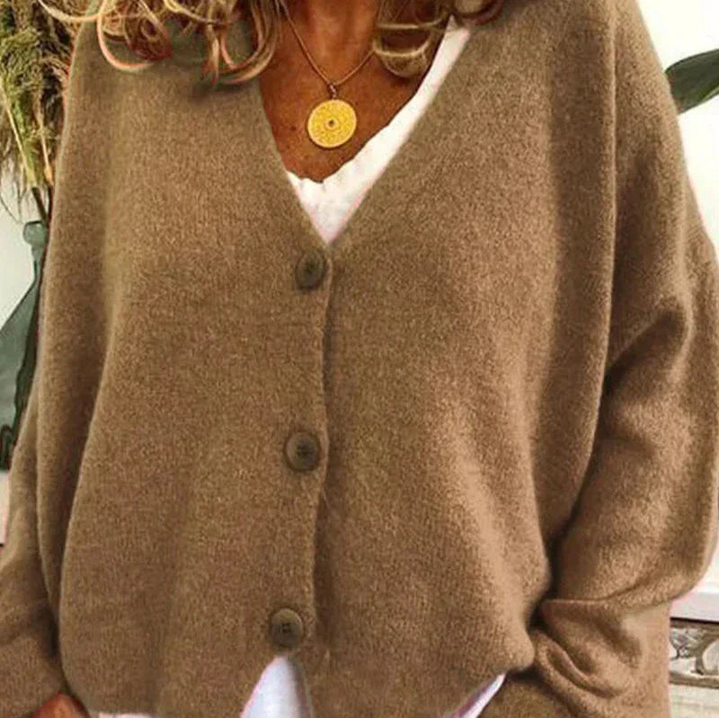Damen Strickjacke mit V-Ausschnitt und Knöpfen Cardigan