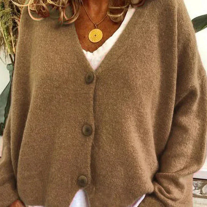 Damen Strickjacke mit V-Ausschnitt und Knöpfen Cardigan