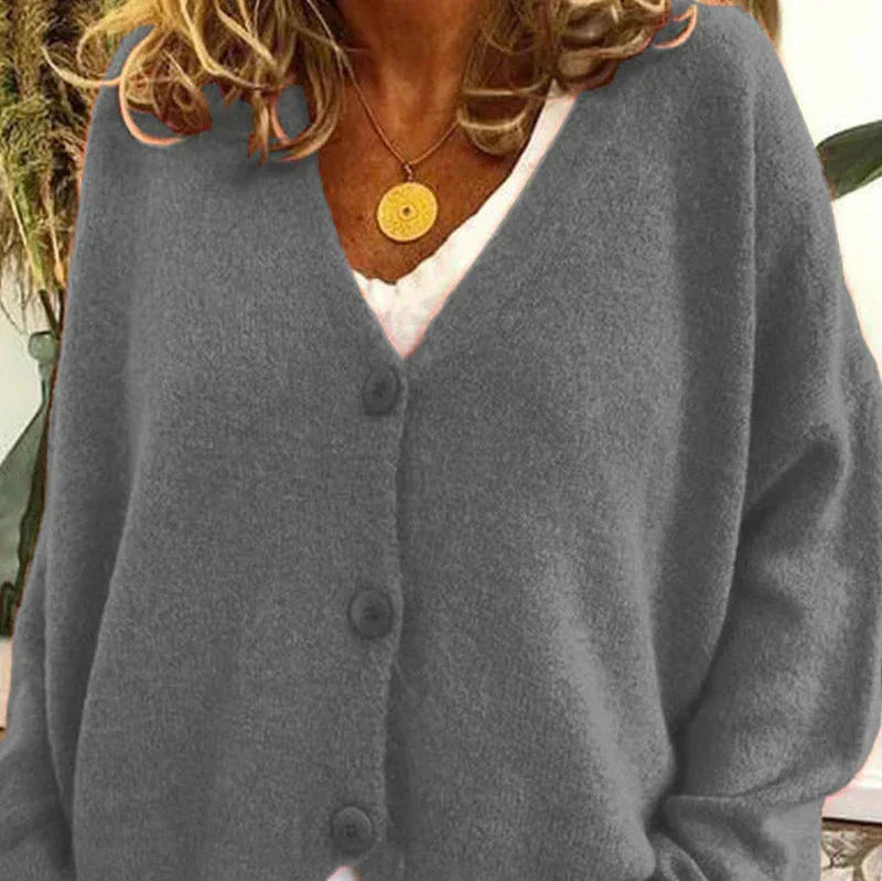 Damen Strickjacke mit V-Ausschnitt und Knöpfen – Cardigan