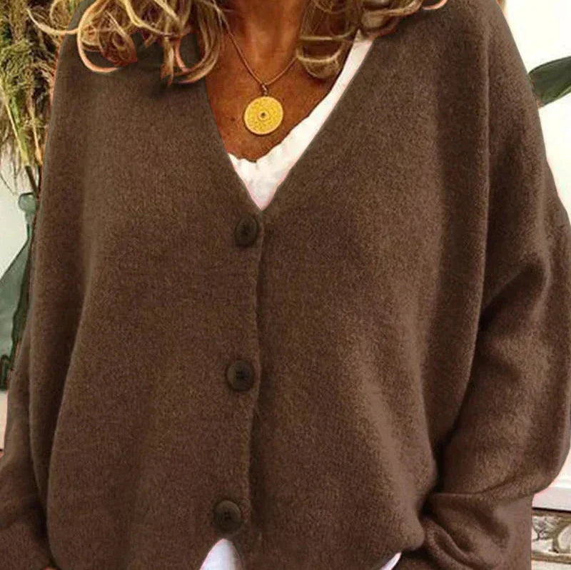 Damen Strickjacke mit V-Ausschnitt und Knöpfen – Cardigan