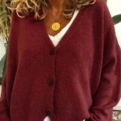 Damen Strickjacke mit V-Ausschnitt und Knöpfen – Cardigan