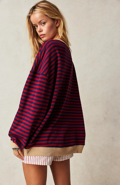 Gemütlicher gestreifter Pullover Damen locker