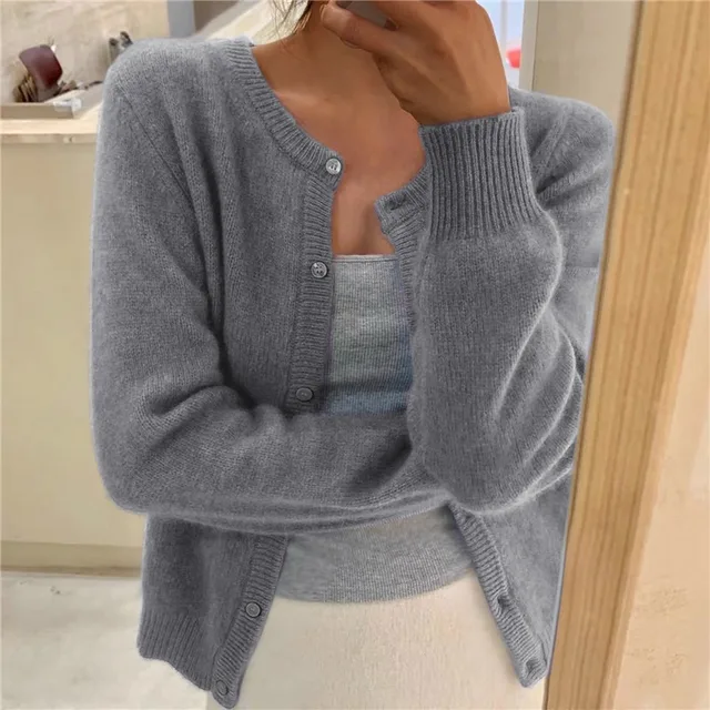 Damen Strickjacke mit Rundhals langärmliger Cardigan