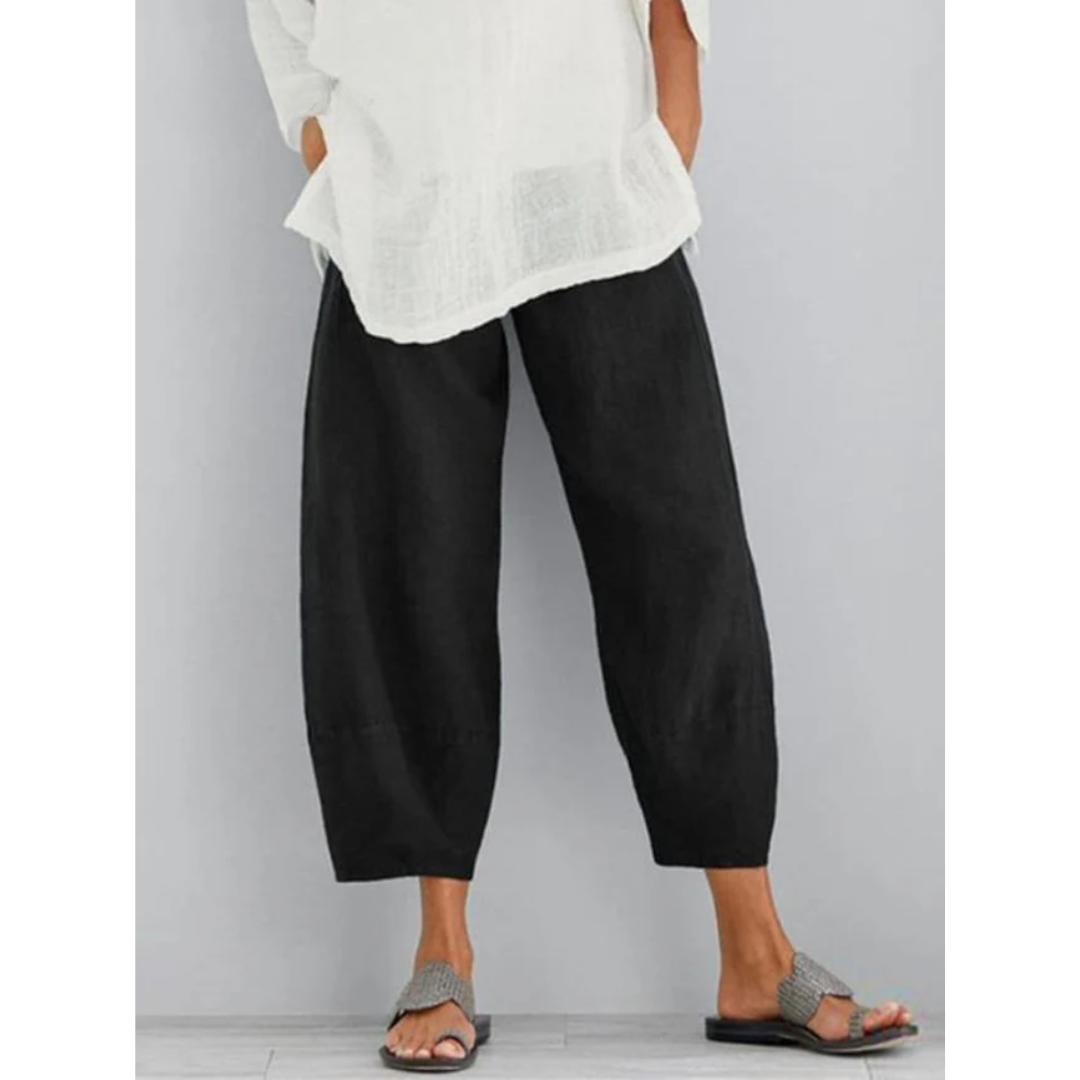 Leinenhose Damen – lockere Freizeithose aus Leinen, Detailansicht