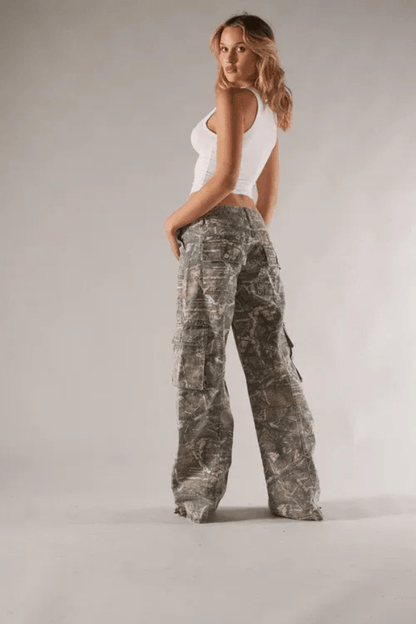 Cargohose Damen aus Baumwolle – weite Camouflage-Hose, Detailansicht