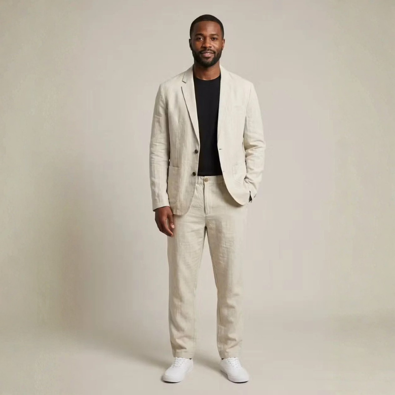 Herren Leinen-Set – Blazer und weite Hose im modernen Stil