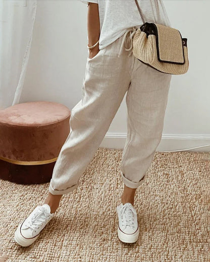 Lässige Leinenhose Damen mit Zugkordel