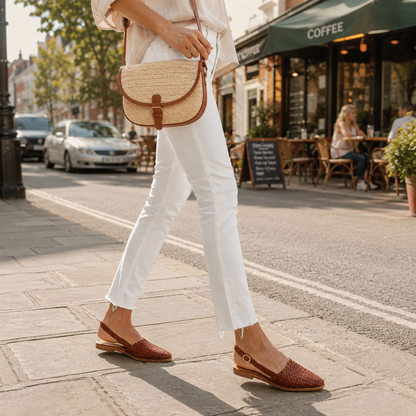 Loafer Damen mit Slingback – flache Schuhe mit gewebtem Obermaterial