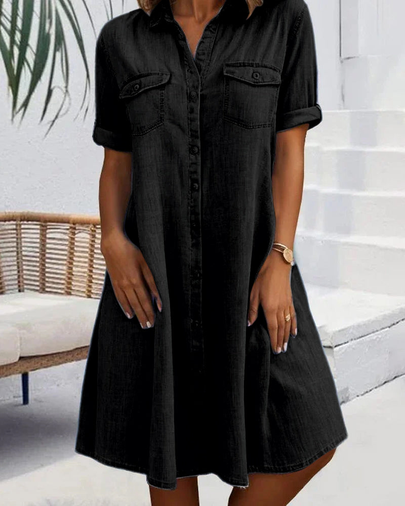 Hemdblusenkleid Damen in Jeansoptik mit Krempelärmeln