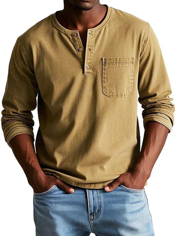 Henley-Shirt Herren langarm – lässiges Baumwollshirt mit Knopfleiste