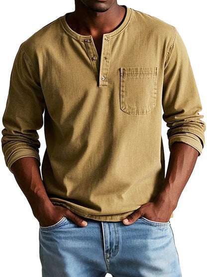 Henley-Shirt Herren langarm – lässiges Baumwollshirt mit Knopfleiste