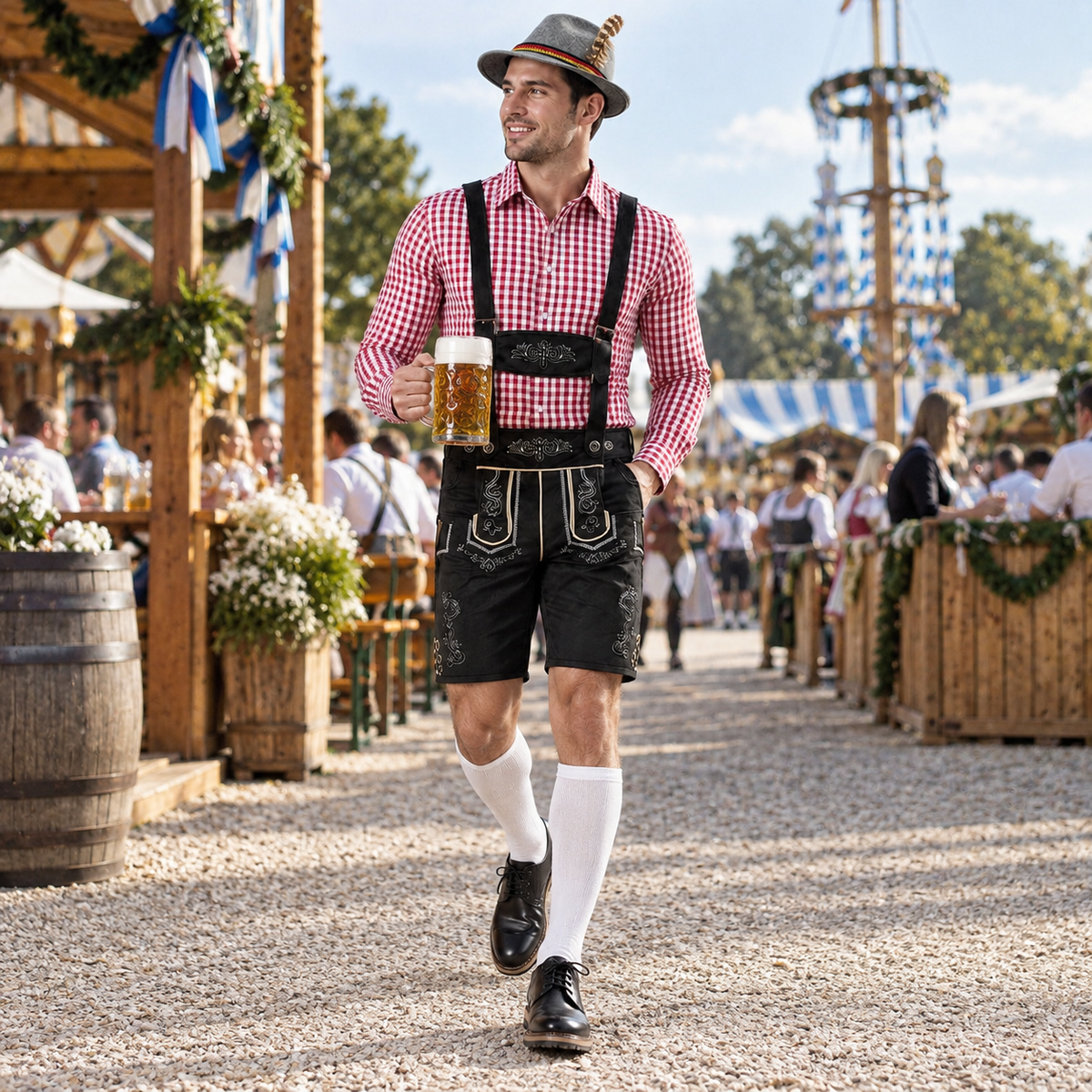 Herren Trachten-Set Lederhose und Karohemd für Oktoberfest